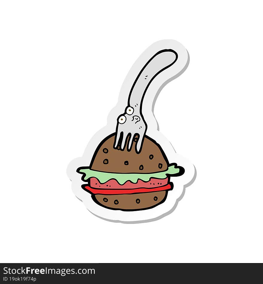 sticker of a cartoon fork and burger