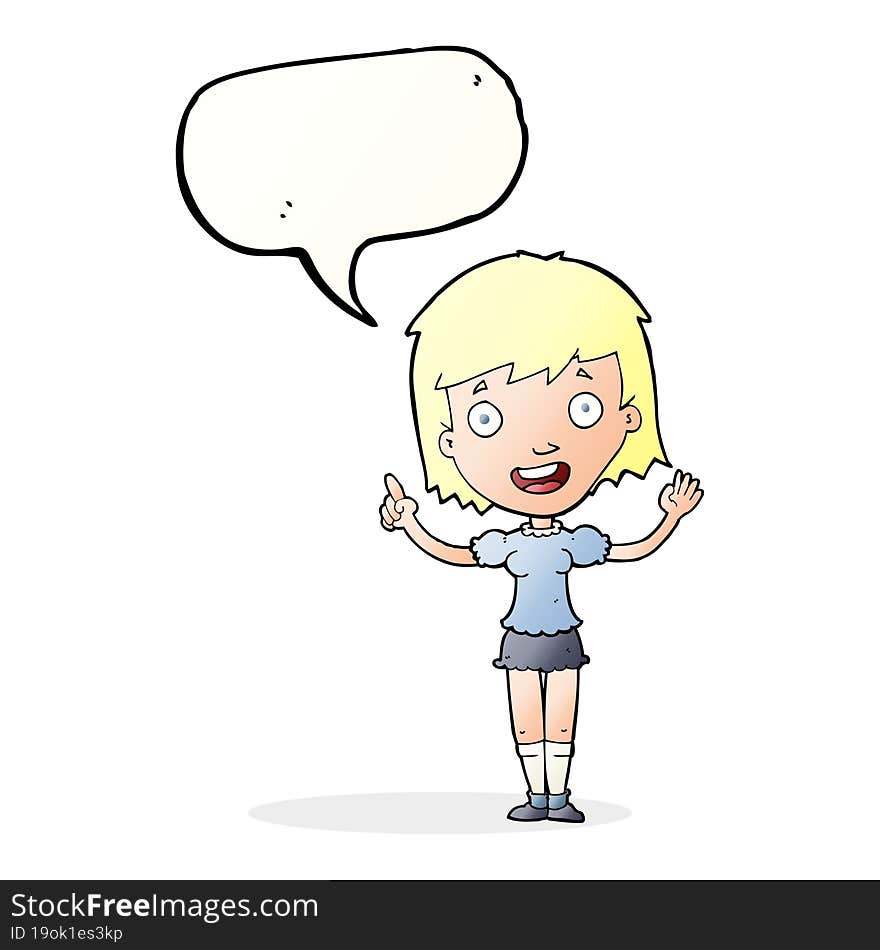 cartoon woman pointing with speech bubble