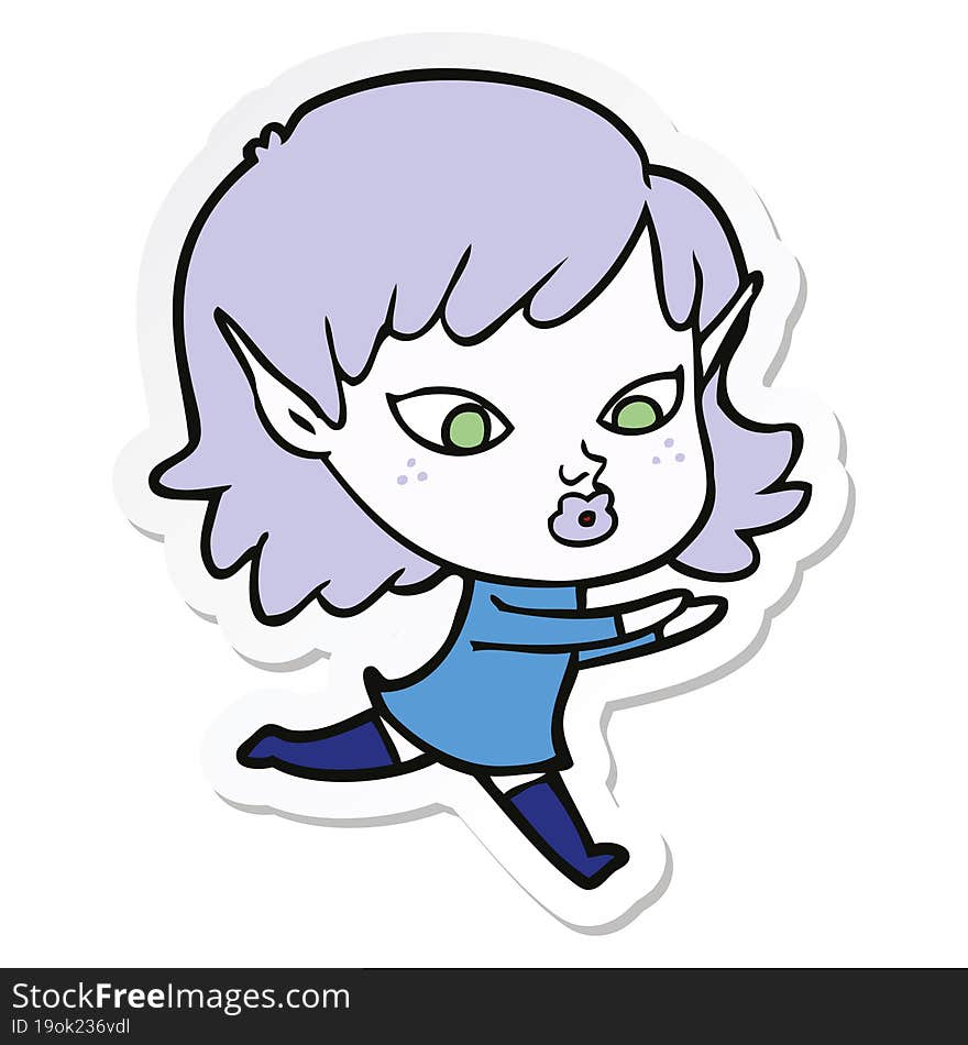 sticker of a pretty cartoon elf girl