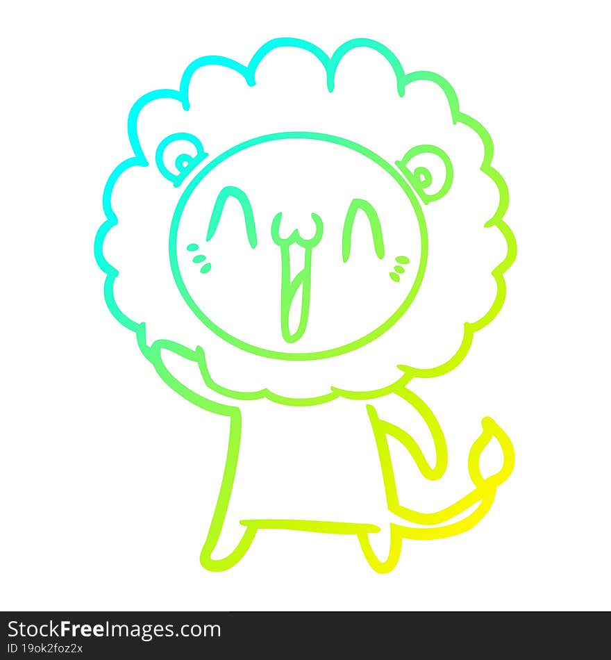 cold gradient line drawing happy cartoon lion