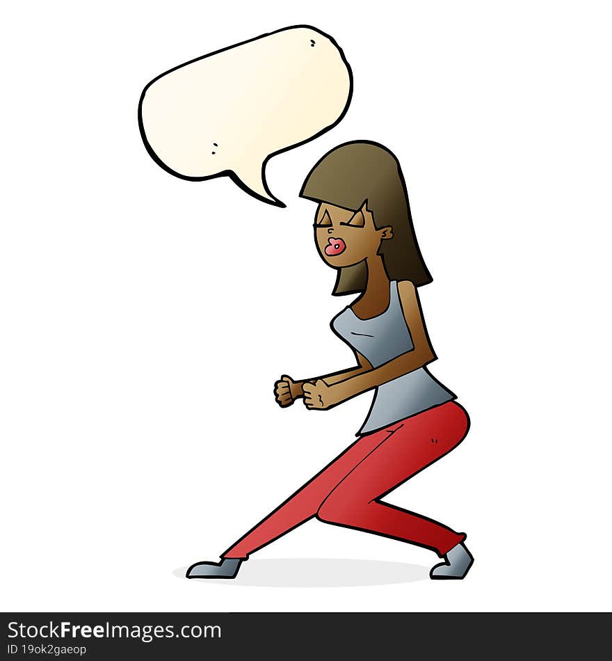 cartoon crazy dancing girl with speech bubble