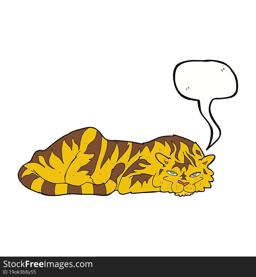 Cartoon Resting Tiger With Speech Bubble