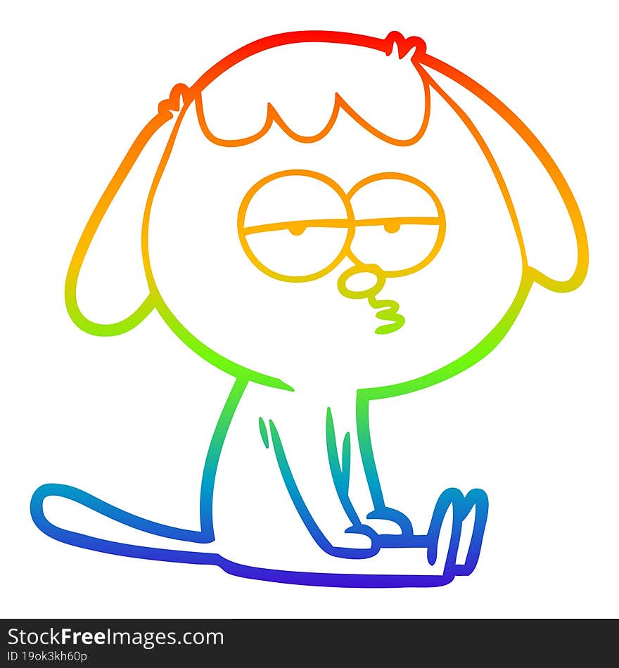 rainbow gradient line drawing cartoon tired dog