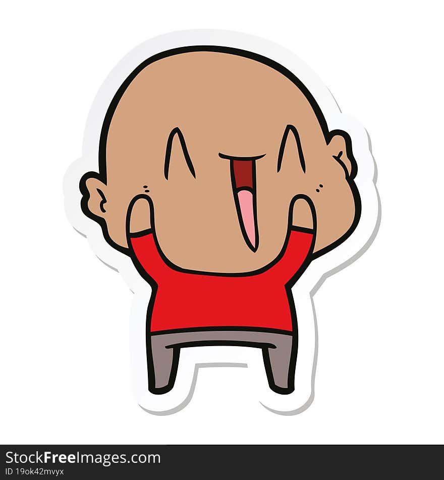 sticker of a happy cartoon bald man