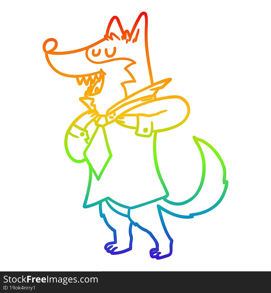 rainbow gradient line drawing cartoon office wolf getting dressed