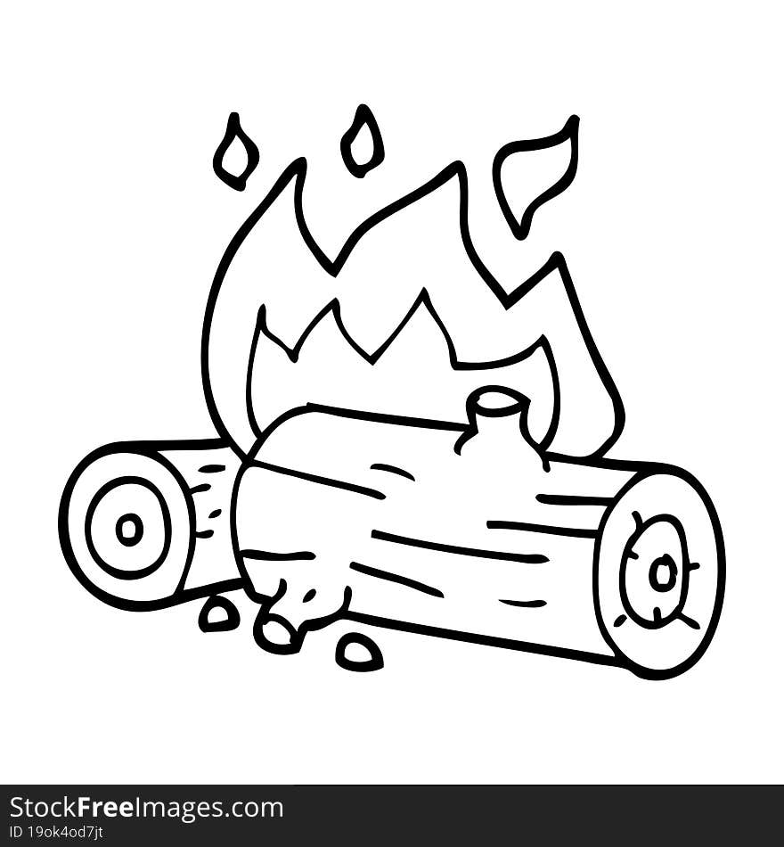 Line Drawing Cartoon Burning Logs