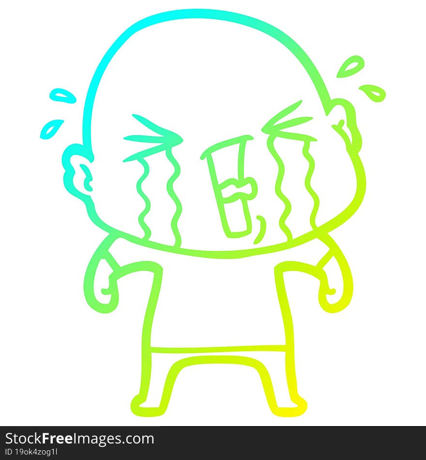 cold gradient line drawing cartoon crying bald man