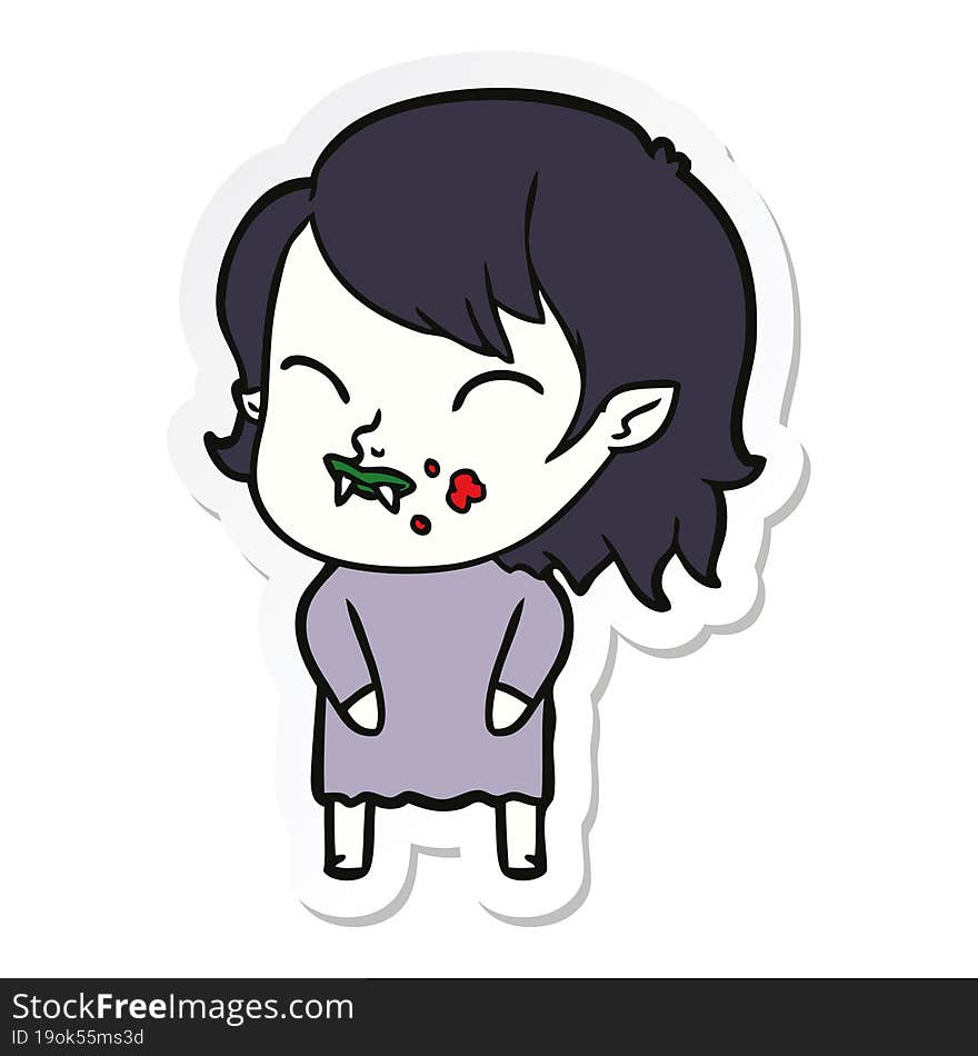 sticker of a cartoon vampire girl with blood on cheek