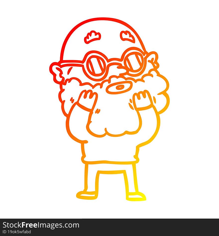 warm gradient line drawing cartoon curious man with beard and sunglasses