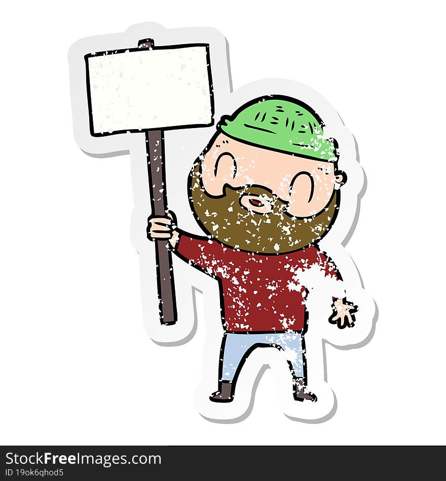 distressed sticker of a cartoon bearded man