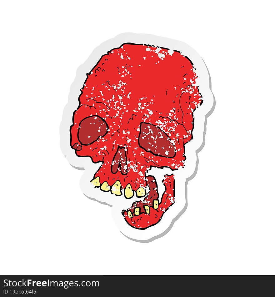 Retro Distressed Sticker Of A Cartoon Spooky Skull