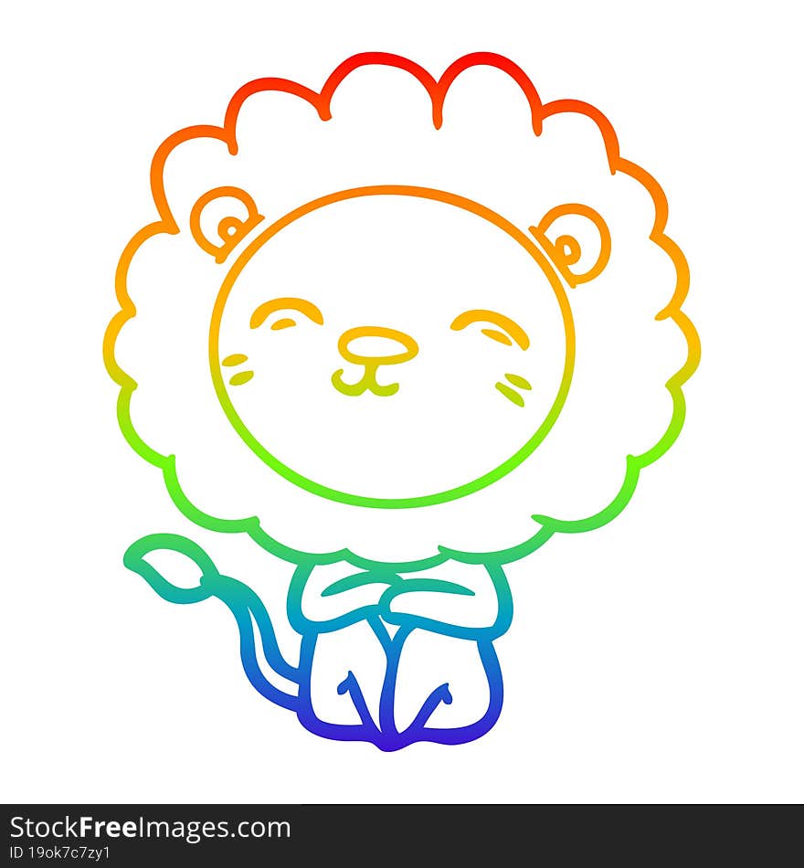 rainbow gradient line drawing of a cartoon lion