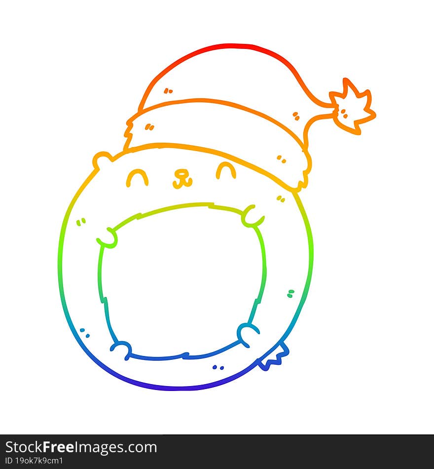 rainbow gradient line drawing of a cute cartoon christmas bear