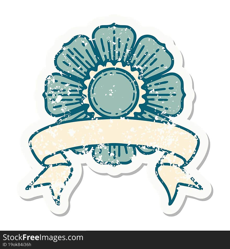 grunge sticker with banner of a flower