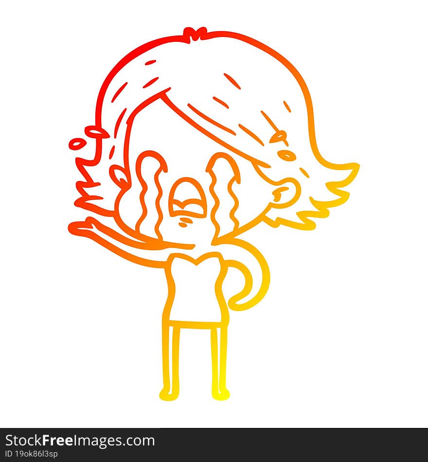 warm gradient line drawing cartoon woman crying