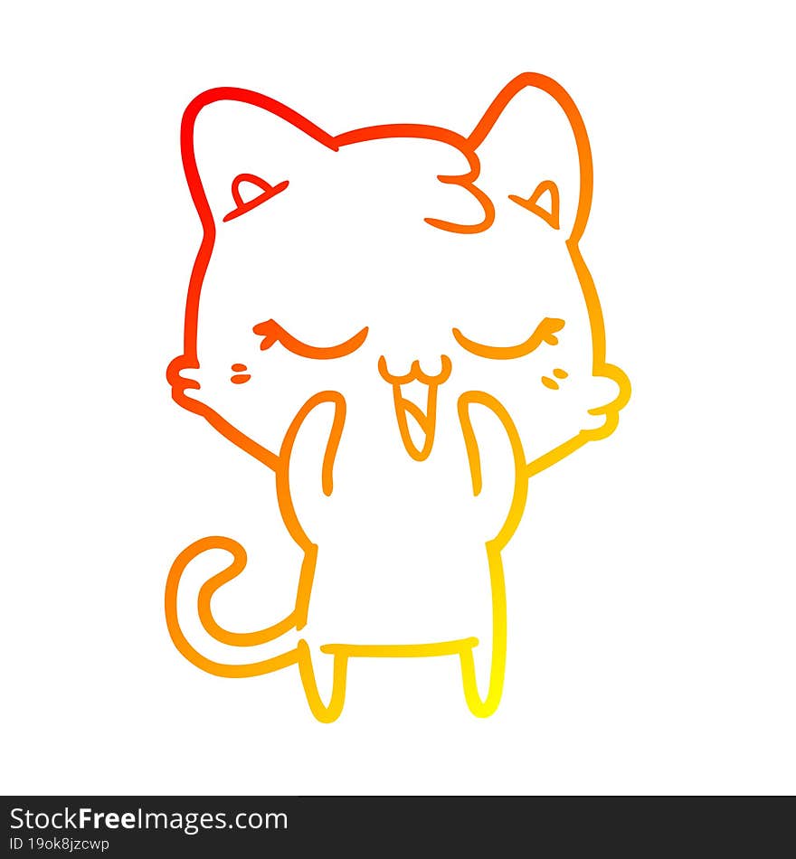 warm gradient line drawing happy cartoon cat