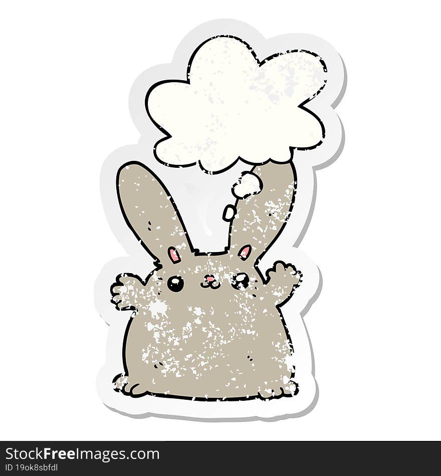 Cartoon Rabbit And Thought Bubble As A Distressed Worn Sticker