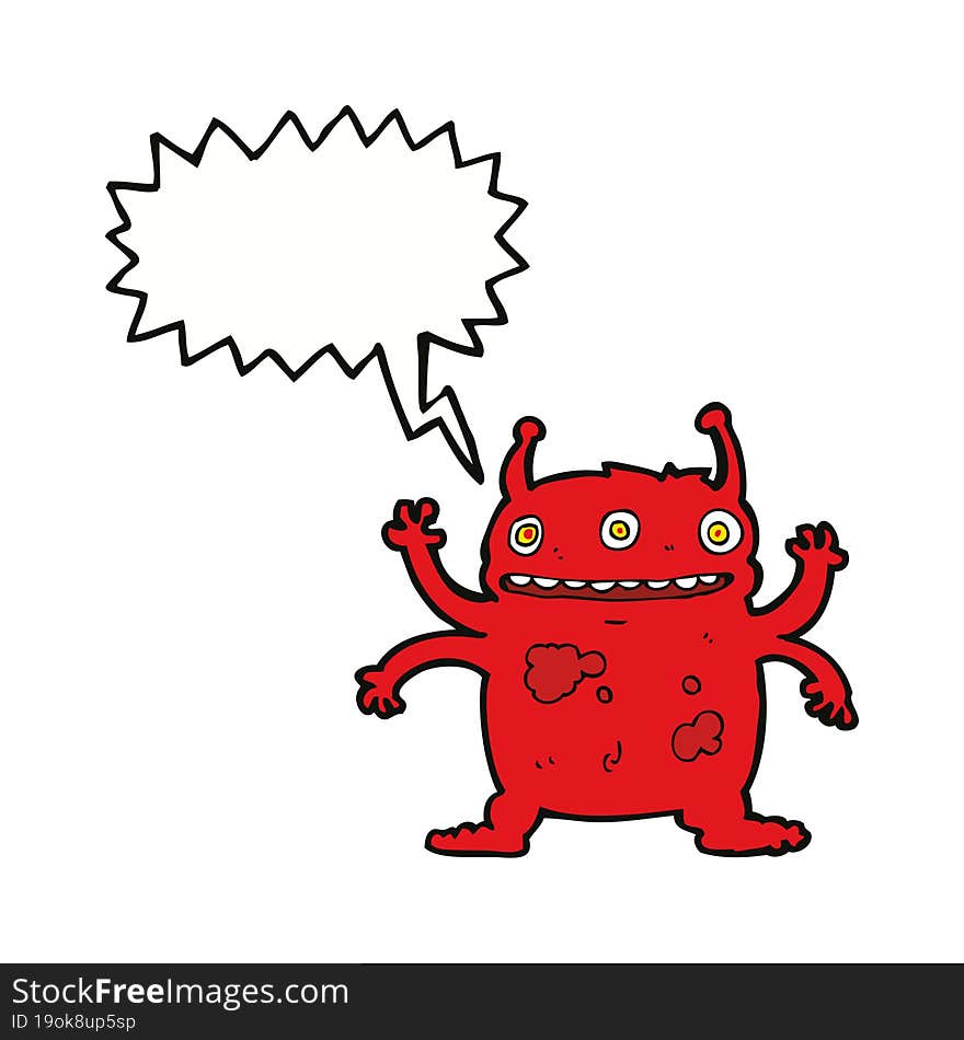 Cartoon Alien Monster With Speech Bubble