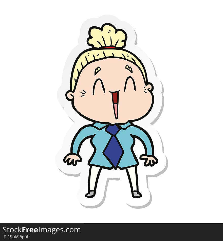 sticker of a cartoon happy old lady