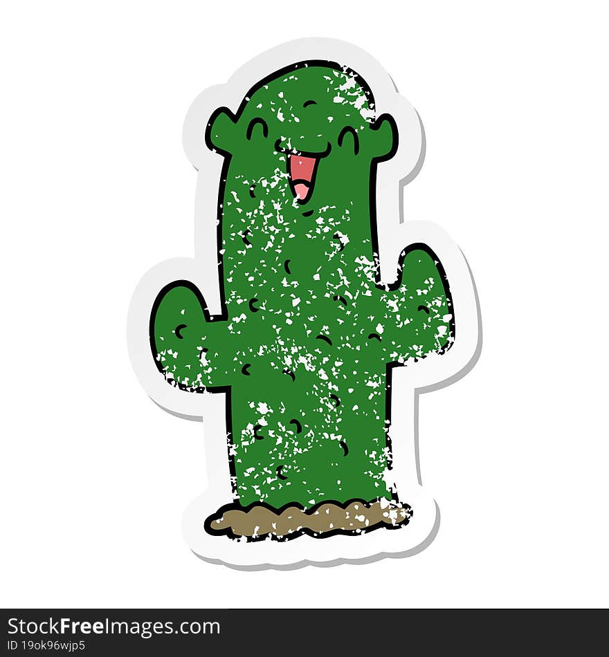 Distressed Sticker Of A Cartoon Cactus