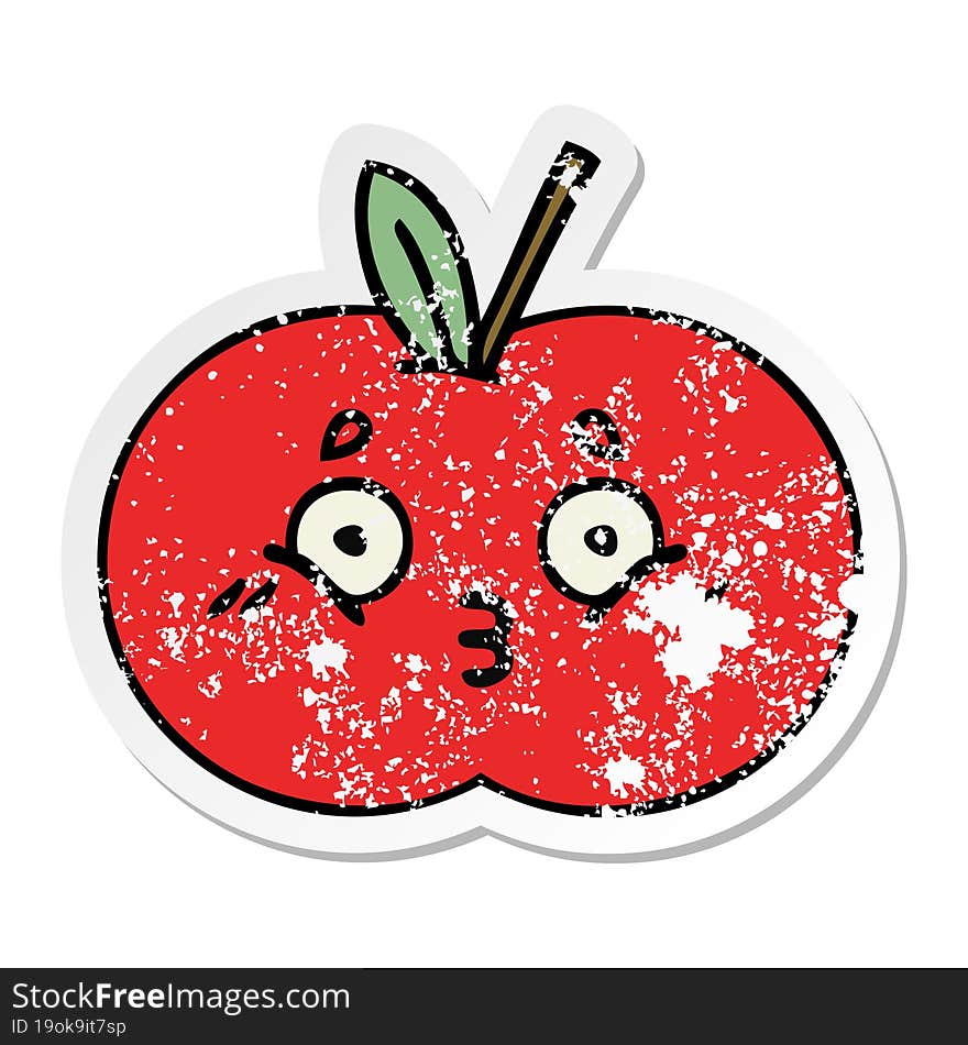 Distressed Sticker Of A Cute Cartoon Red Apple