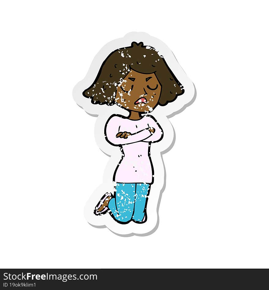 retro distressed sticker of a cartoon annoyed woman