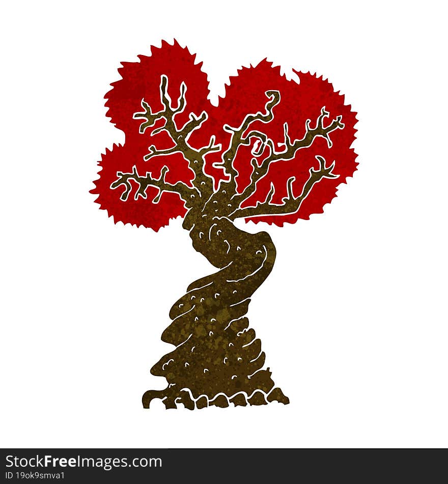 cartoon big red old tree