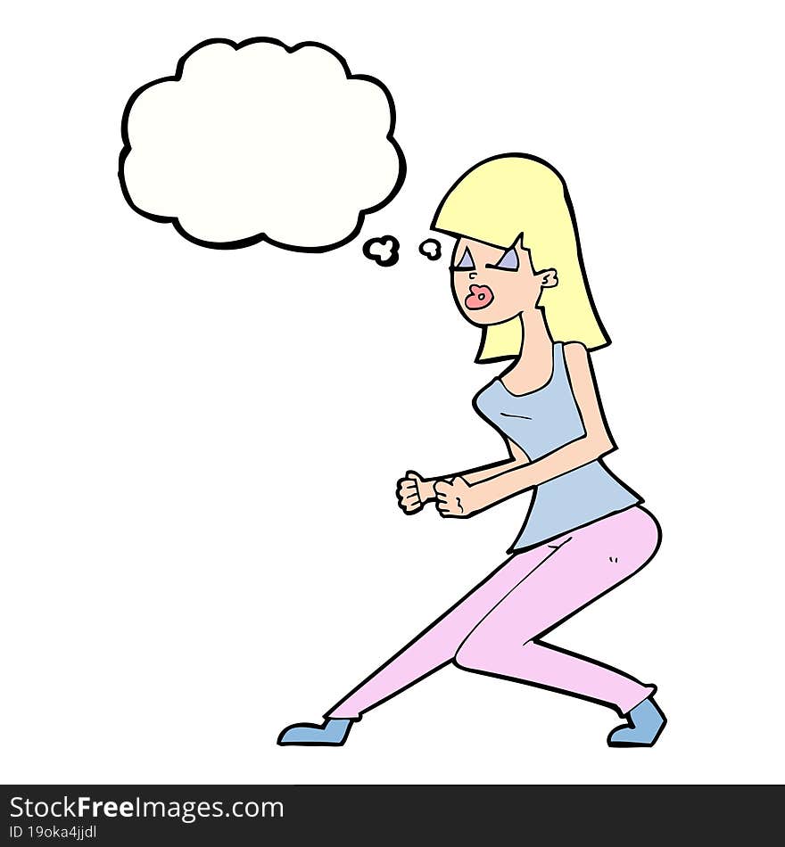 Cartoon Crazy Dancing Girl With Thought Bubble