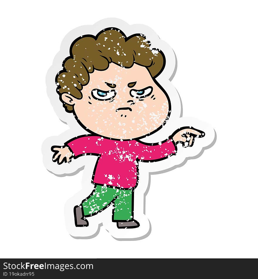 distressed sticker of a cartoon angry man