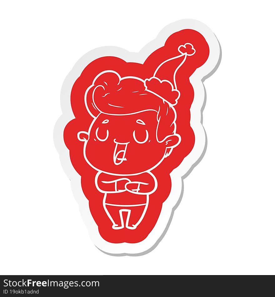 Happy Cartoon  Sticker Of A Man Wearing Santa Hat