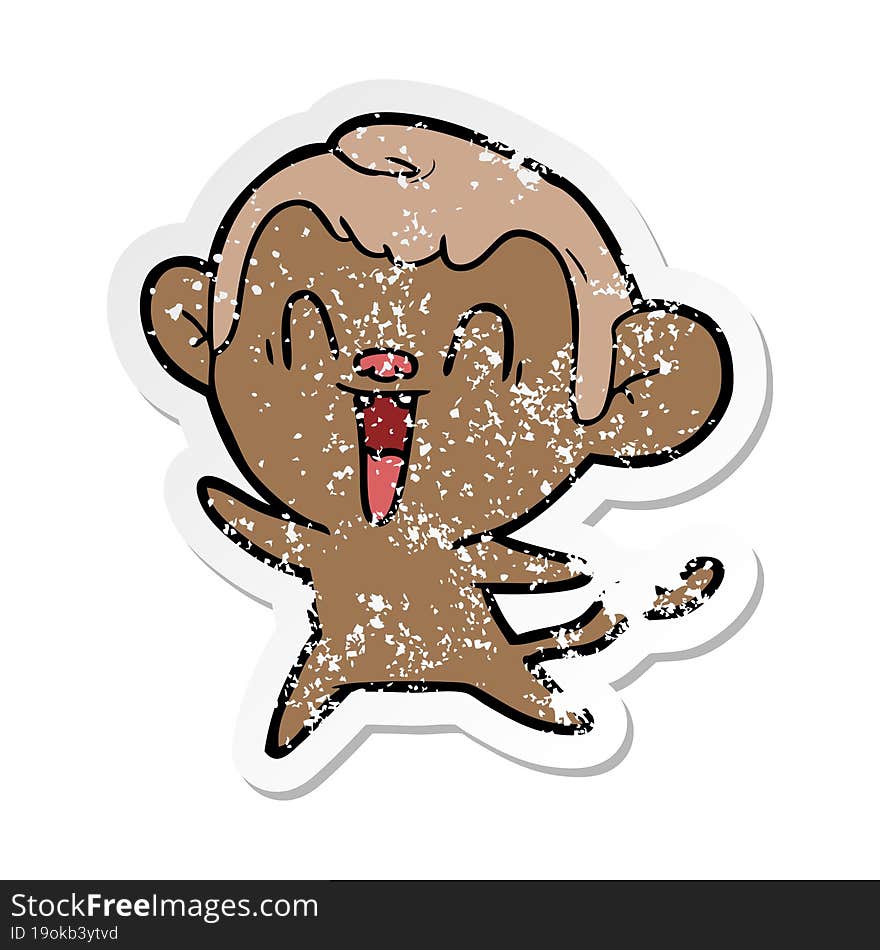 Distressed Sticker Of A Cartoon Laughing Monkey