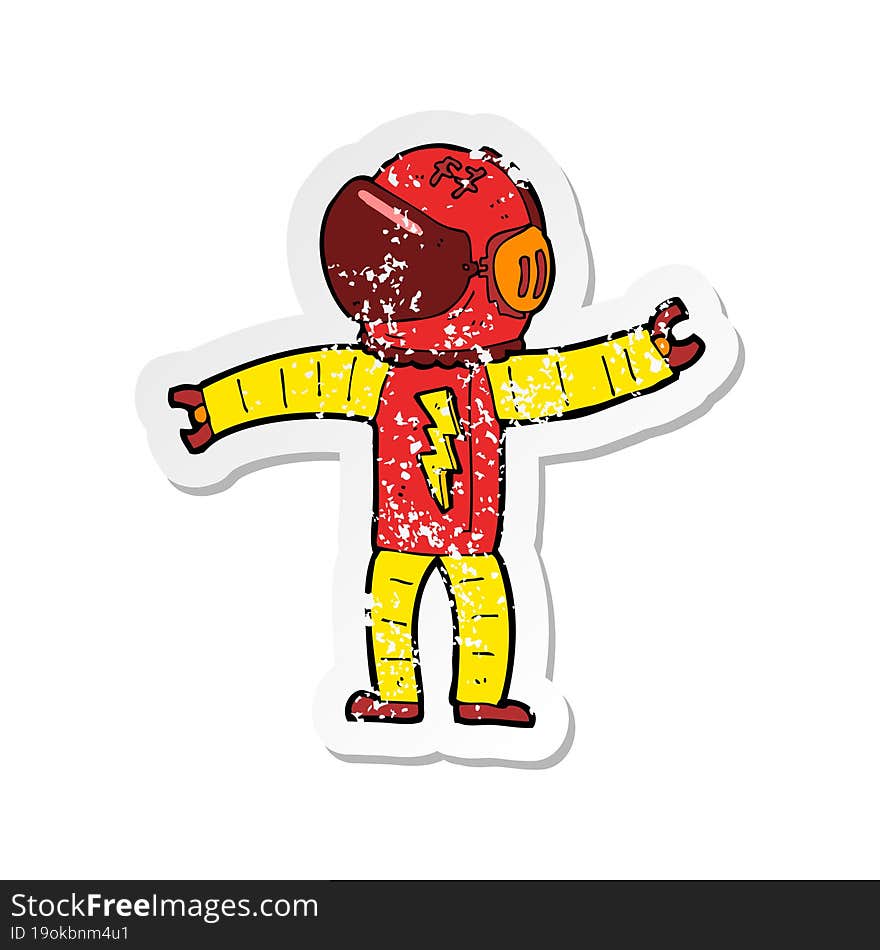 retro distressed sticker of a cartoon astronaut