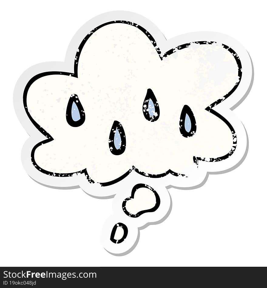 Cartoon Rain And Thought Bubble As A Distressed Worn Sticker