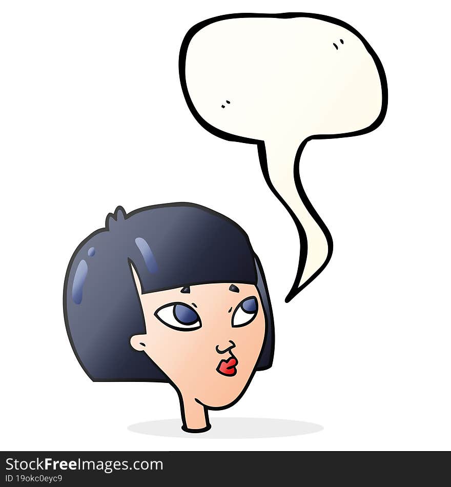 freehand drawn speech bubble cartoon female face