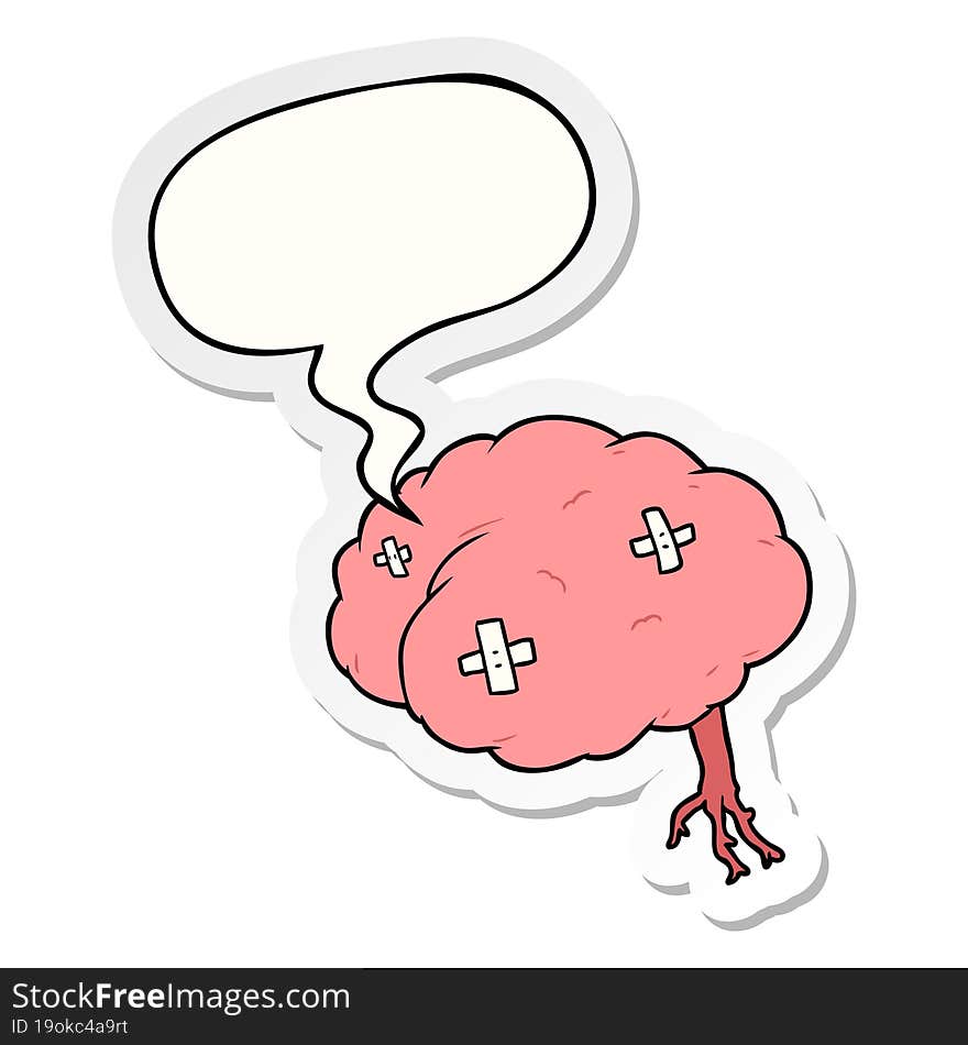 cartoon injured brain and speech bubble sticker