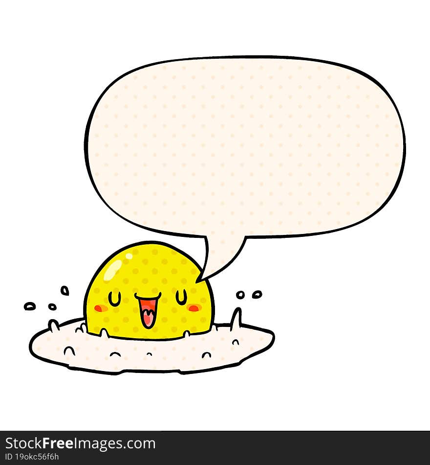 cartoon happy egg and speech bubble in comic book style