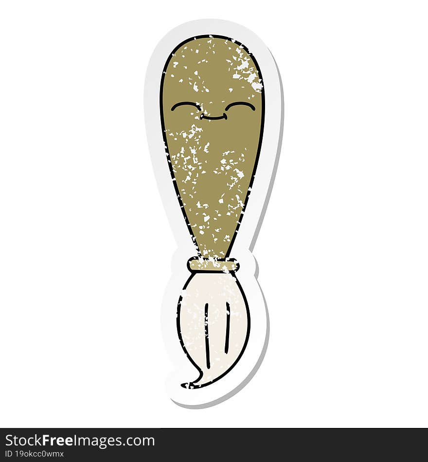 Distressed Sticker Of A Cute Cartoon Paint Brush