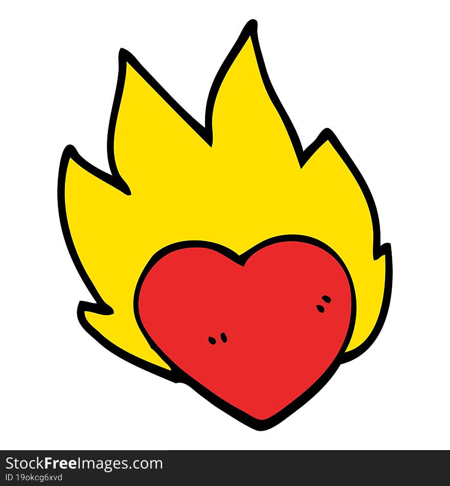 Cartoon Doodle Flaming Heart