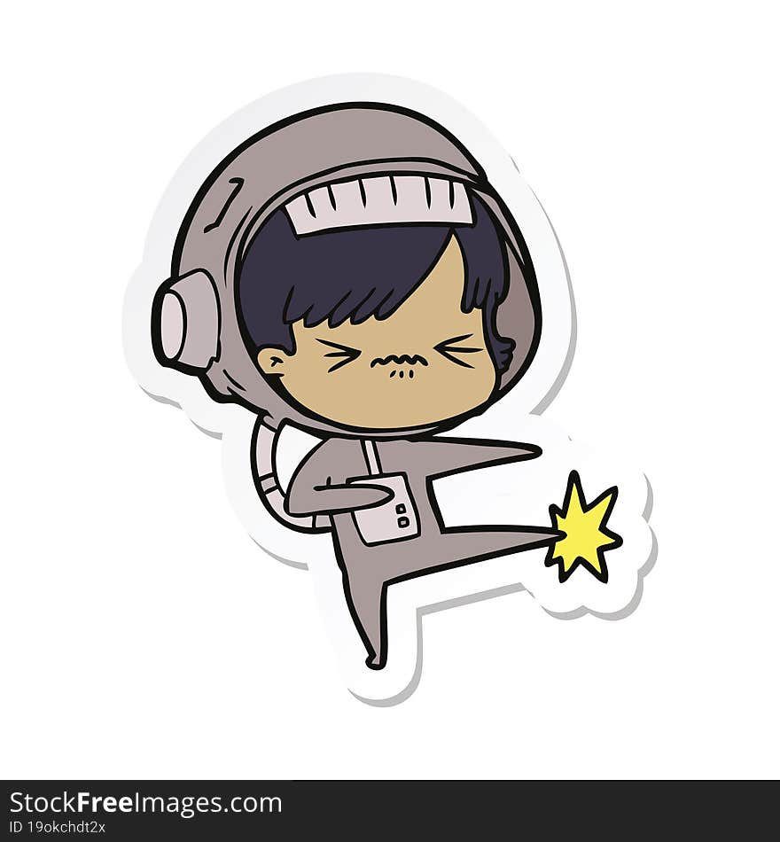 Sticker Of A Angry Cartoon Space Girl Stubbing Toe