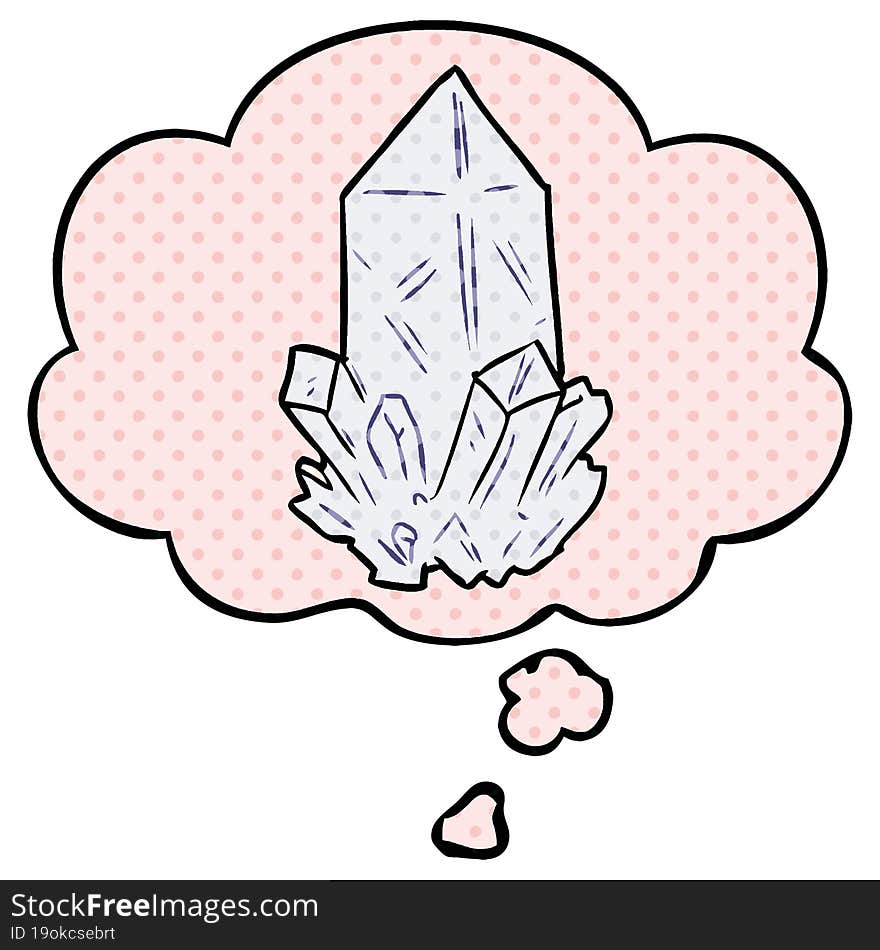 Cartoon Quartz Crystal And Thought Bubble In Comic Book Style