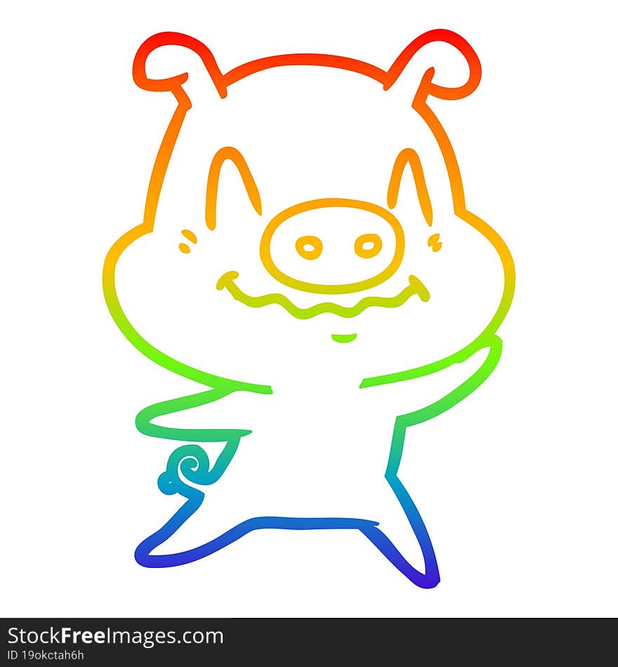 rainbow gradient line drawing of a nervous cartoon pig