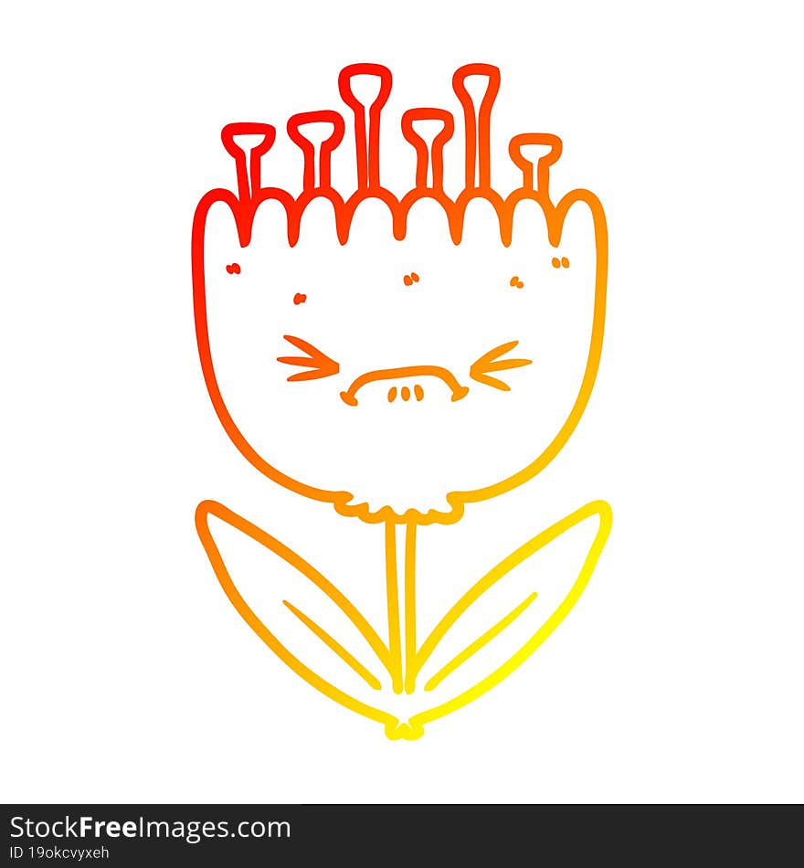 warm gradient line drawing cartoon angry flower