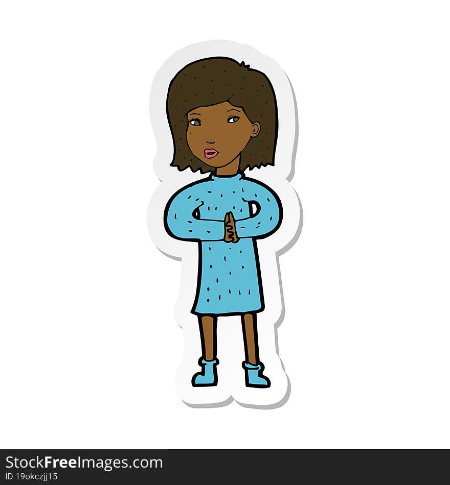 sticker of a cartoon calm woman