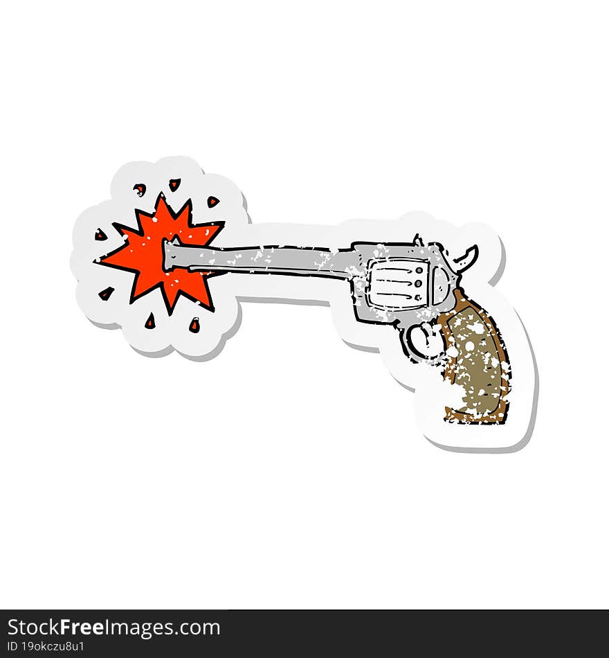 Retro Distressed Sticker Of A Cartoon Firing Gun