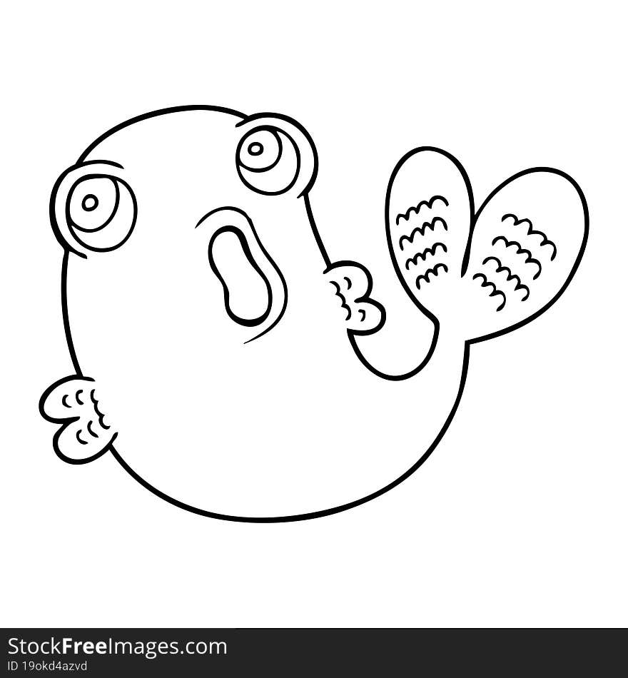 line drawing cartoon of a fish