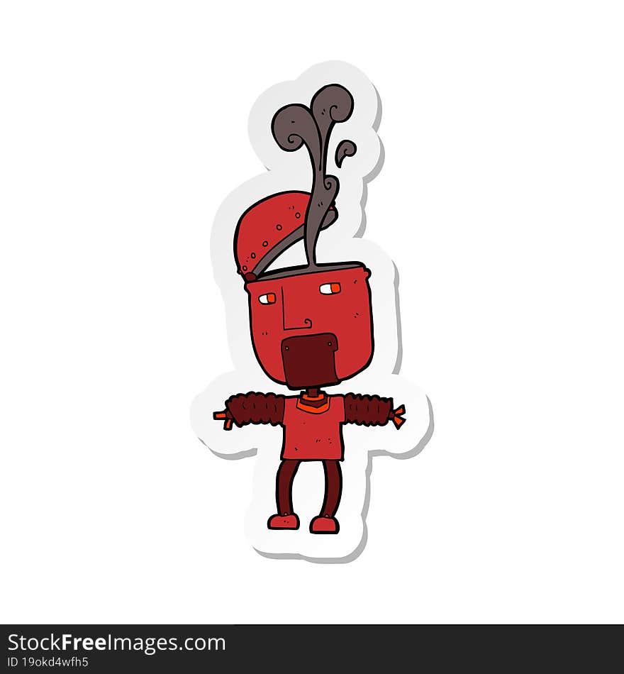 sticker of a funny cartoon robot with open head