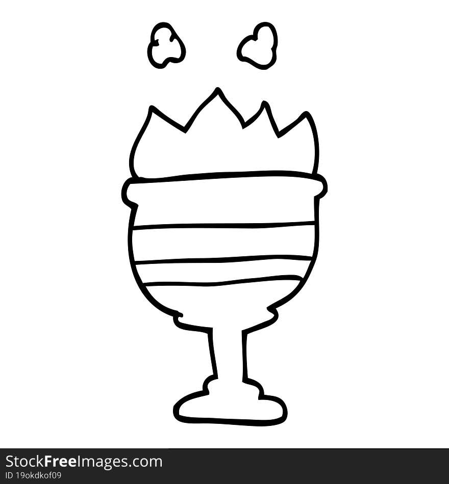 line drawing cartoon flaming golden cup