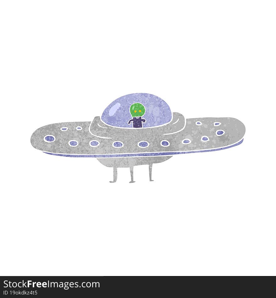 freehand retro cartoon flying saucer