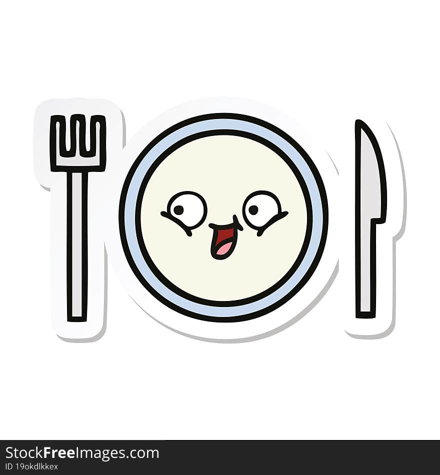 Sticker Of A Cute Cartoon Dinner Plate