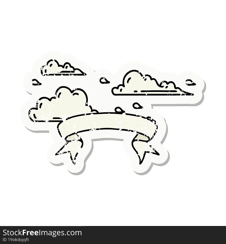 Grunge Sticker Of Tattoo Style Floating Clouds